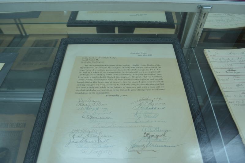 1919 letter from the Shriners donating land to Centralia Lodge No. 63